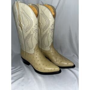 El General Cowboy Boots Exotic Leather Hueso White Genuine Ostrich Skin Men Sz 7